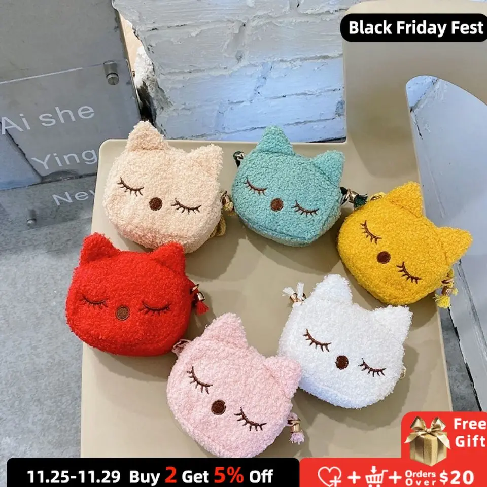 

Fashion Cute Children's Crossbody Bags Soft Plush Cat Kindergarten Girls Shoulder Bag Lovely Baby Kids Mini Coin Purse Handbags