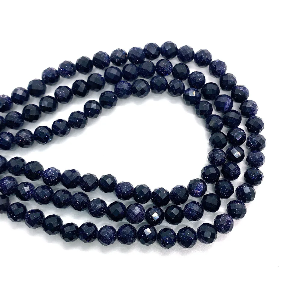 Граненые бусины из натурального камня круглые синего песчаника для