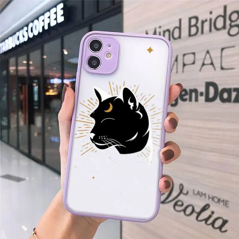 

Witch and cat mysterious tarot black Phone Cases Matte Transparent for iPhone 7 8 11 12 s mini pro X XS XR MAX Plus cover funda