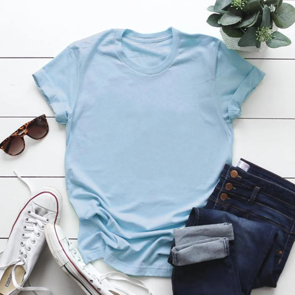 Мужская и женская футболка с коротким рукавом однотонная светло синяя размера