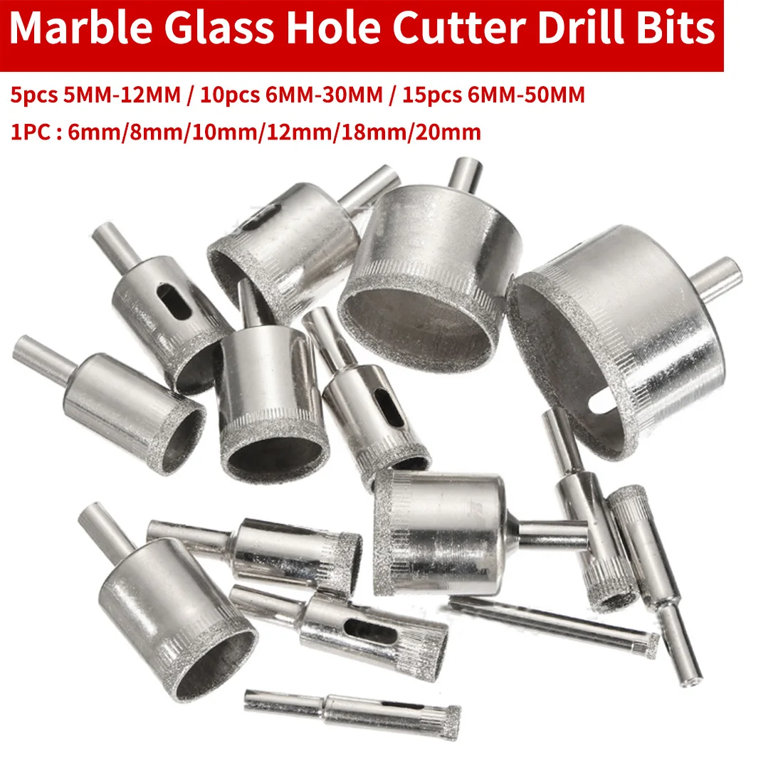 

Hole Cutter 5pc/10pc/15pc Marble Glass Diamond Core Drill Bit Ceramic Tile Bead Knife Glass Dilator Glass Drill Bits