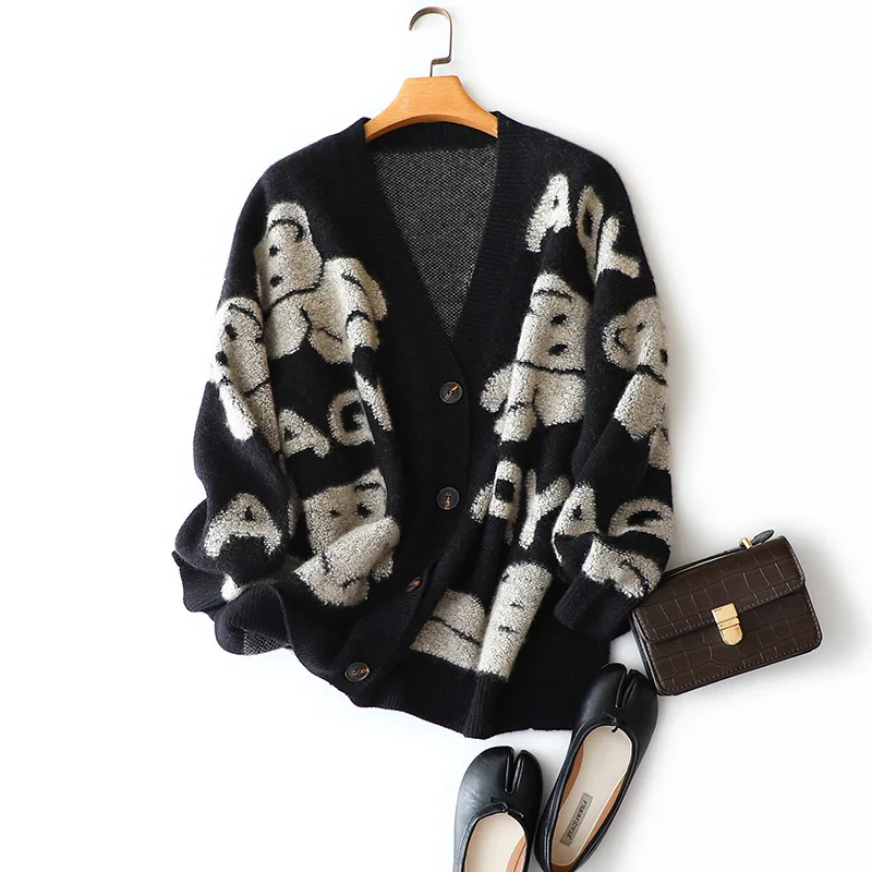 Кашемировый кардиган shuchan женские свитера однобортные свободные с V-образным