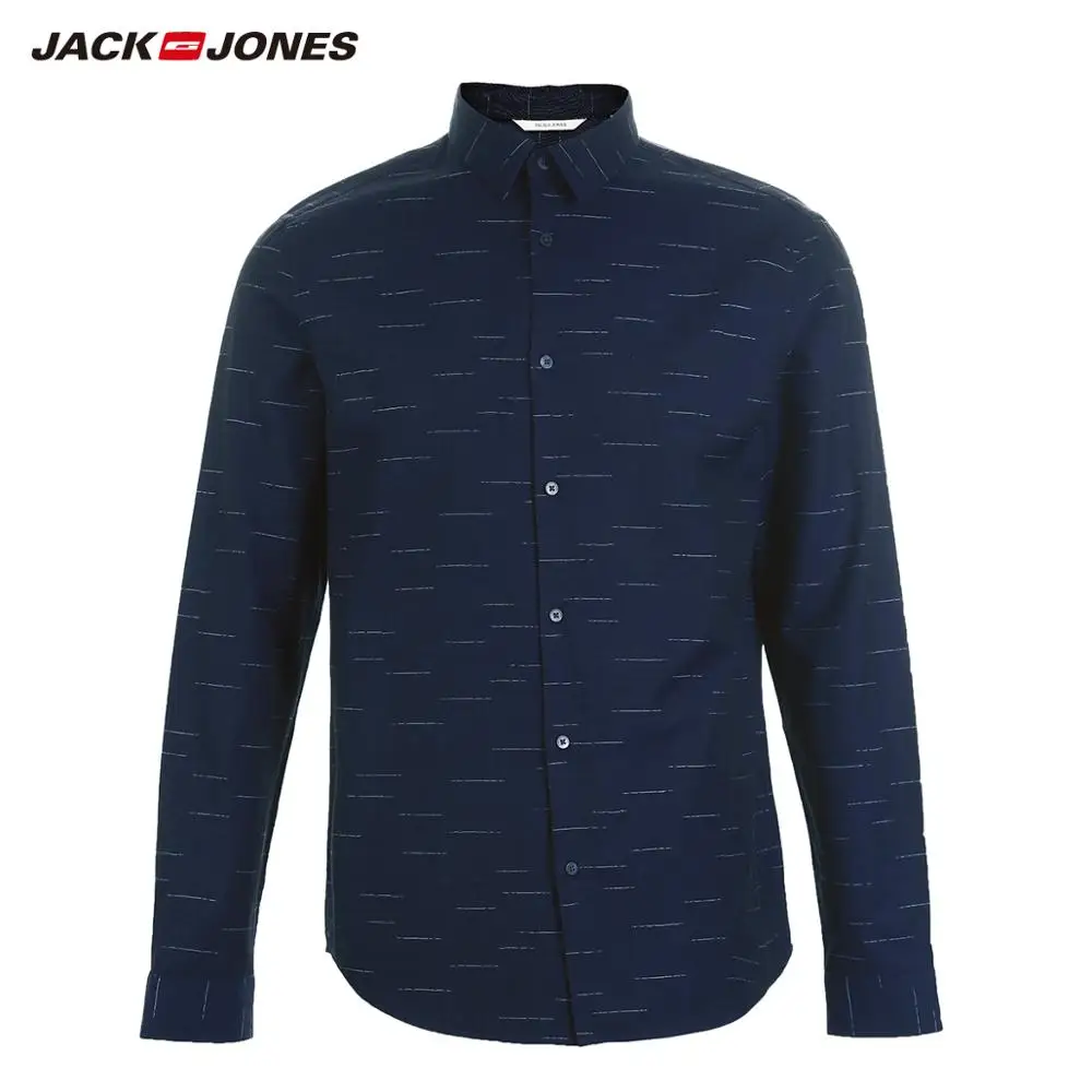 Мужская жаккардовая рубашка JackJones с длинными рукавами из 100% хлопка 219105552 | одежда