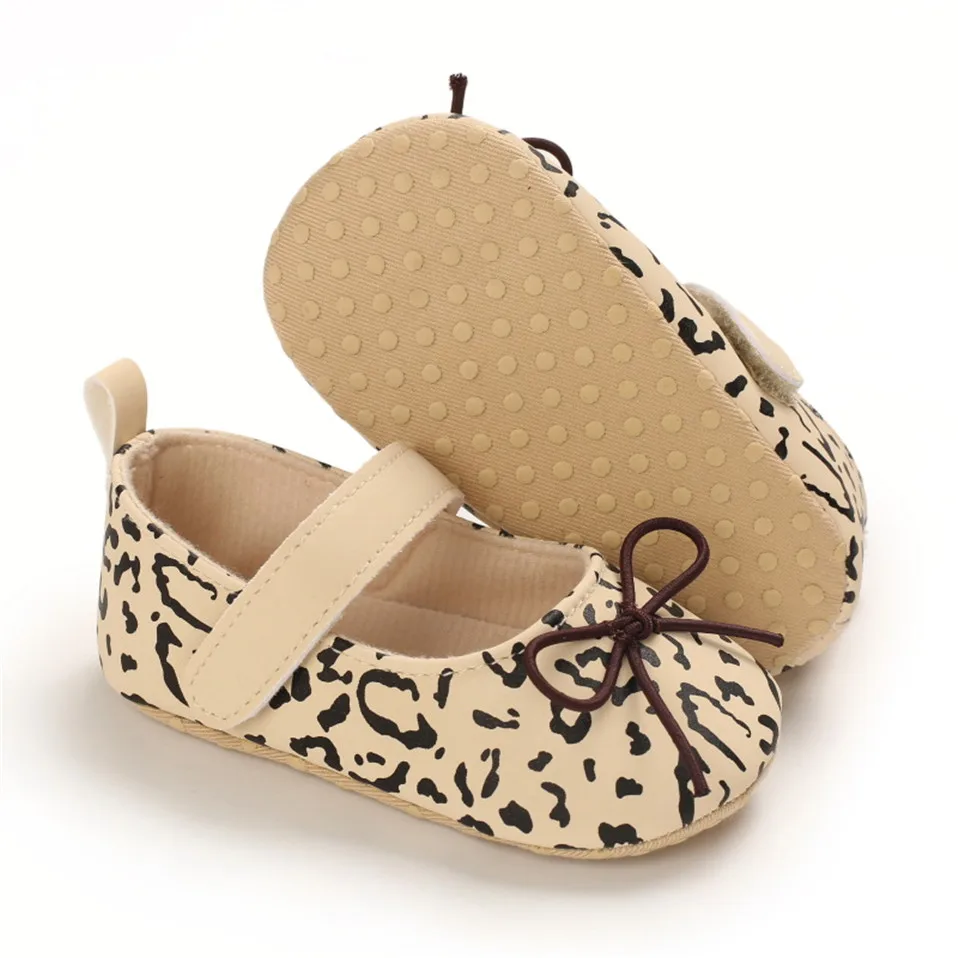 Zapatos de leopardo para ni&ntilde;as reci&eacute;n nacidas, zapatos de princesa antideslizantes de fondo suave, informales, nuevos-4