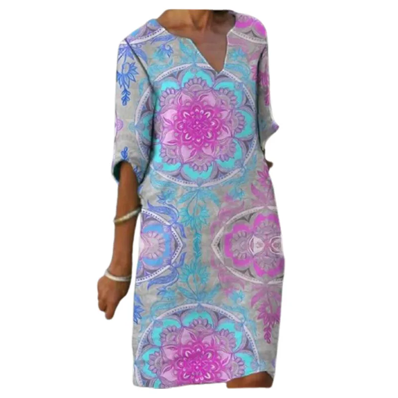 

2021 New Spring Summer Dresees 3XL Plus Size Women 3D Floral Print Dress Casual Half Sleeve V-Neck Loose Vintage Dress Vestidos