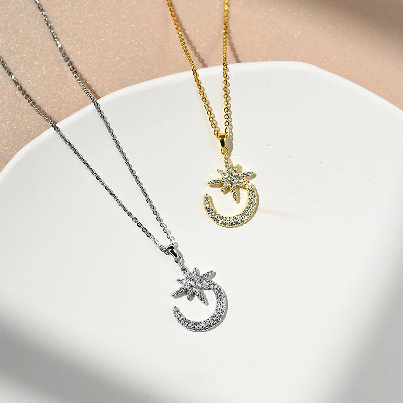 Новинка 2022 ожерелье с подвеской в виде звезды и сверкающей циркониевой Луны