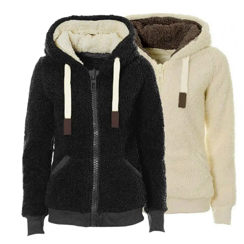 

Fluffy Coat Outdoor Hooded Drawstring Plush Coat Fleece Coat Simple Fluffy Coat coats for women winterwear