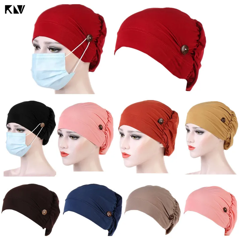 Для женщин мусульманский тюрбан Кепки с металлической кнопкой маска держатель