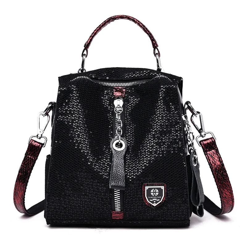 Black-Red Lonoolisa кофточки с изображением слона рюкзак 3-в-1 Для женщин кожаный рюкзак на молнии школьные сумки для девочек подростков Sac A Dos Femme - Цвет: Black-Red