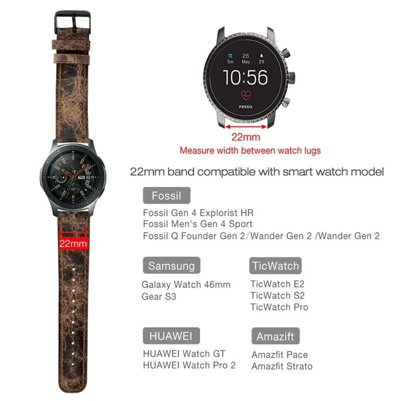 22 мм ремешок из натуральной кожи для часов Huawei gt 2 46 Samsung gear S3 Galaxy watch huami amazfit huawei