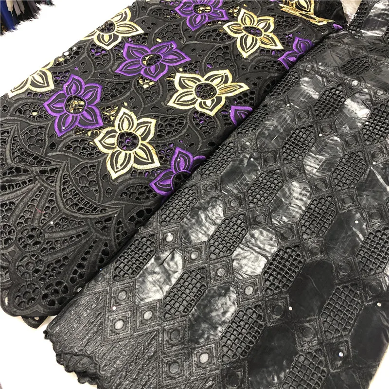 

2.5+2.5yards/set African Bazin Riche Brode Fabric with White Swiss Cotton Lace 2020 Damask Shadda Guinea Brocade Lace Fabric