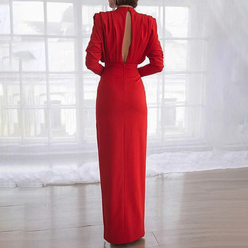 Женское плиссированное платье-макси Wefads с длинным рукавом однотонное