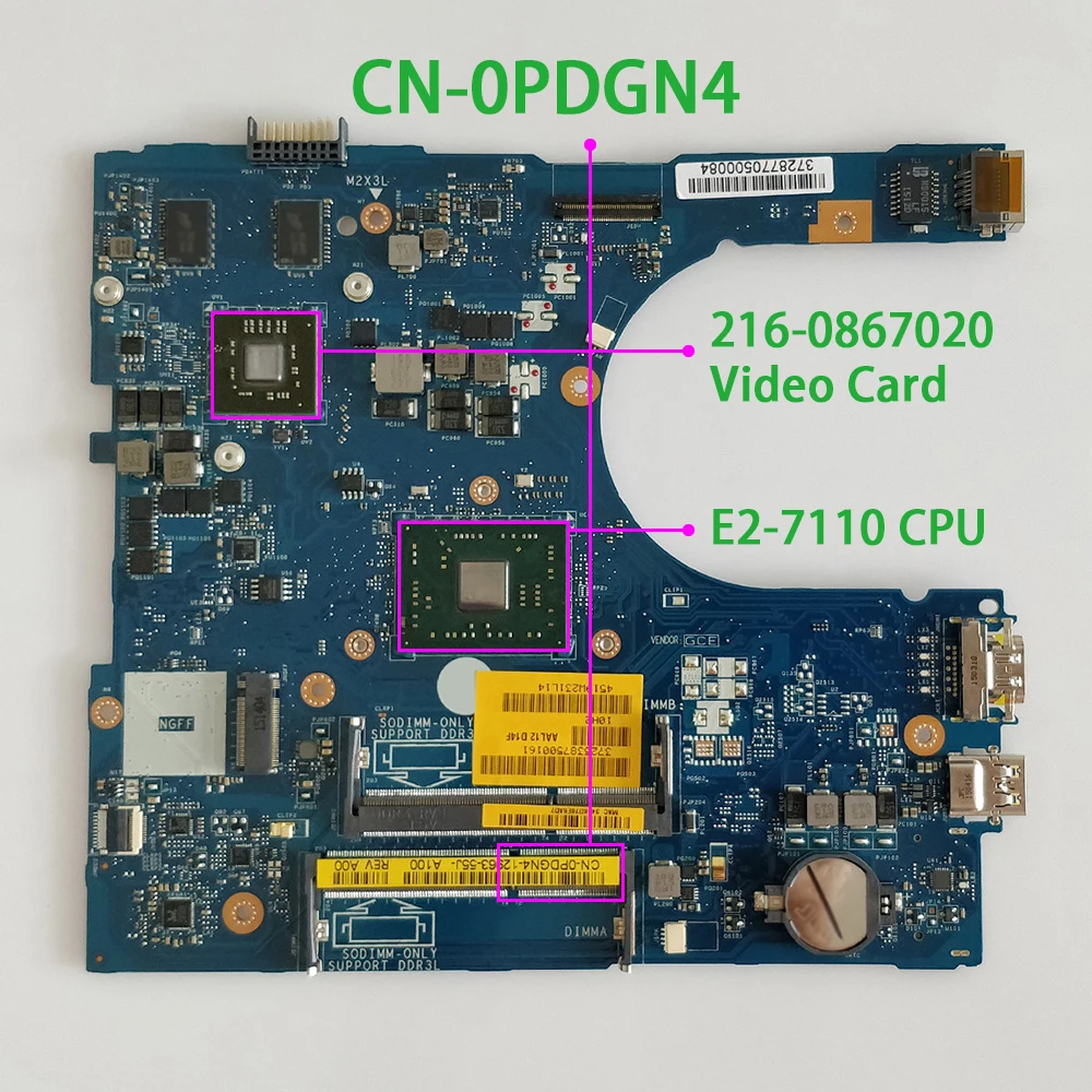 

CN-0PDGN4 0PDGN4 PDGN4 w E2-7110 CPU AAL12 LA-C142P for Dell Inspiron 5455 5555 Laptop NoteBook PC Motherboard Mainboard