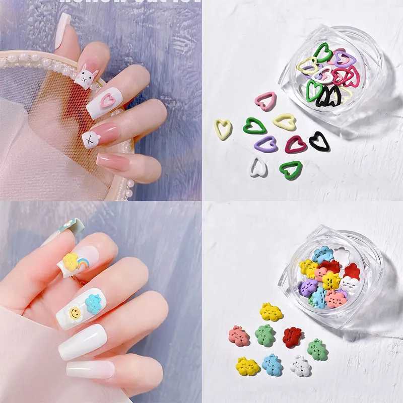 

3D Candy Color Heart Clouds Colorful Nail Studs 12Pcs/box Japanese Manicure Nail Smile Decoration Nail Art Nail Salon Decoration