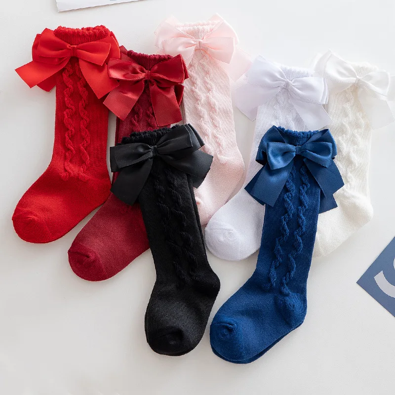 New Fashion Baby Knee High Socks Kids Girls Cotton Socks With Big Bow Soft Toddlers Princess Children Long Socken For 0-5 Years