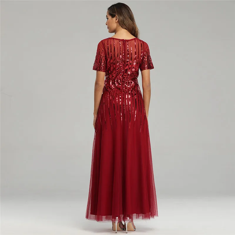 2020 Новое поступление вечернее платье с круглым вырезом и коротким рукавом модные