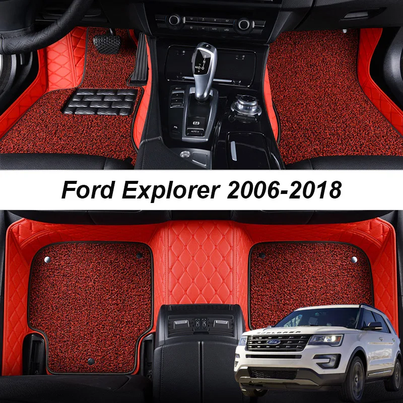 

Двухслойный Кожаный 3D интерьерный коврик под заказ автомобильный напольный коврик Ford Explorer 2008 2009 2015 2016 коврики накладки аксессуары