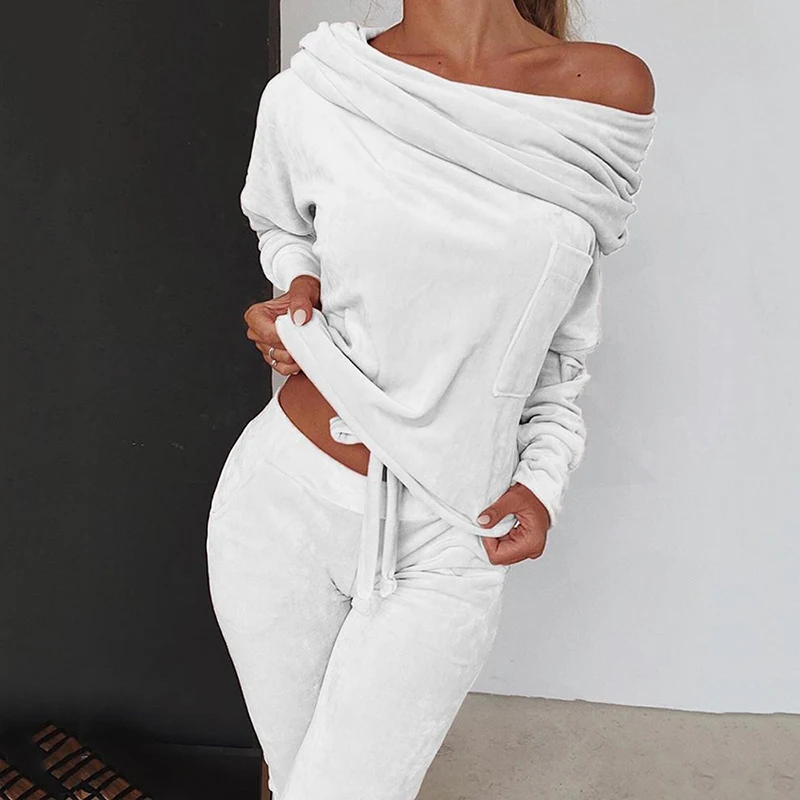 

Plus Size 5XL Fall Fashion Clothes for Women Solid Color Off Shoulder Womens Clothing Sports Women Suits Joggers Women Set