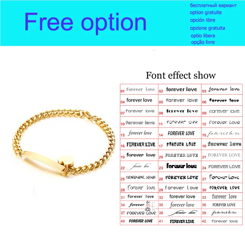 Gold add laser Vnox может выгравировать ТОНКИЙ ID тегов Браслет Сердце Шарм браслет для Для женщин Нержавеющая сталь цепи Талисманы Браслеты леди ювелирные изделия Bijoux - Окраска металла: Gold add laser