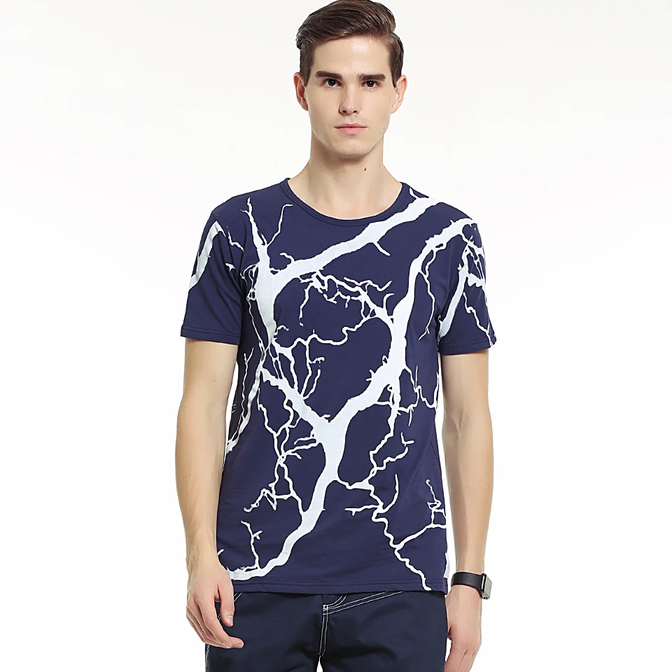 Мужская футболка из чистого хлопка с круглым вырезом модная темно синяя белая