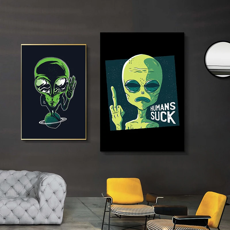 Винтажные Мультяшные постеры Инопланетянин холст живопись абстрактные принты