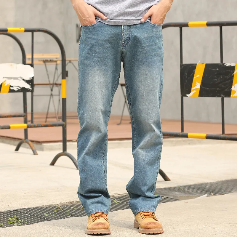 Summer Thin Section Baggy Brand Men Jeans Straight Large Size Elastic  Comfortable Denim Pants Hip Hop Streetwear Blue Trousers