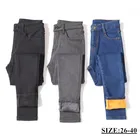 Джинсы женские зимние большого размера 40, теплые бархатные плотные обтягивающие джинсы с высокой талией, женские штаны-карандаш стрейч из денима