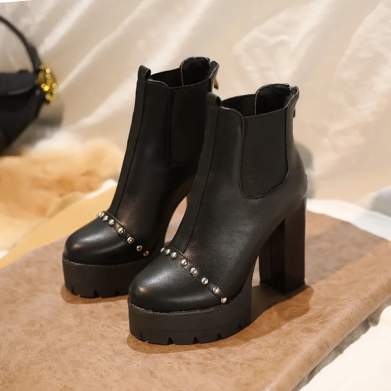 

ASUMER 2020 big size 34-43 newest ankle boots women round toe rivet zip autumn winter super high heel platform boots woman