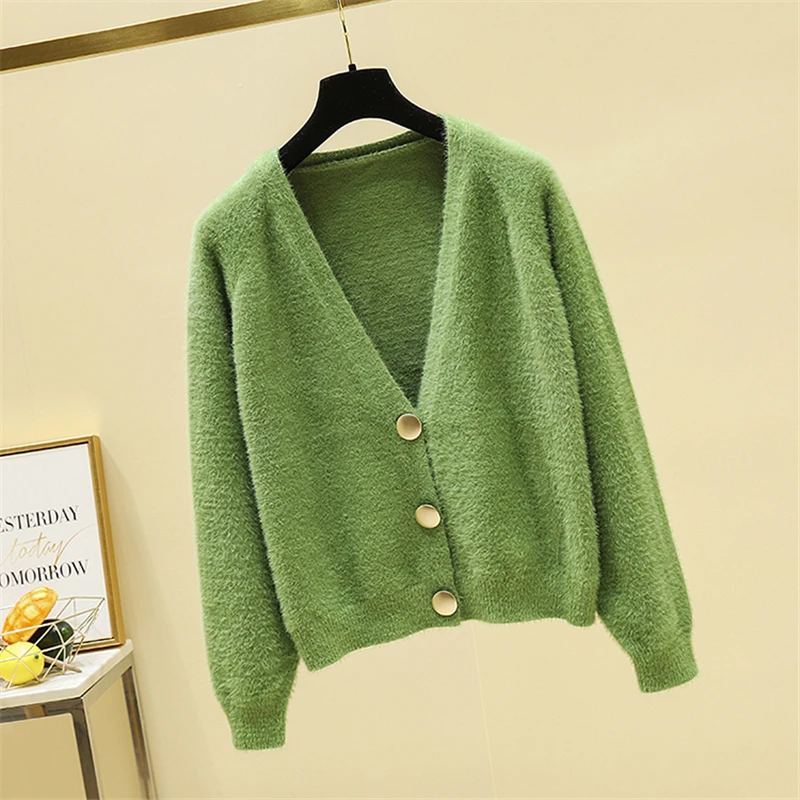 Женский кардиган осень 2019 Пушистый черный вязаный свитер уличная винтажная