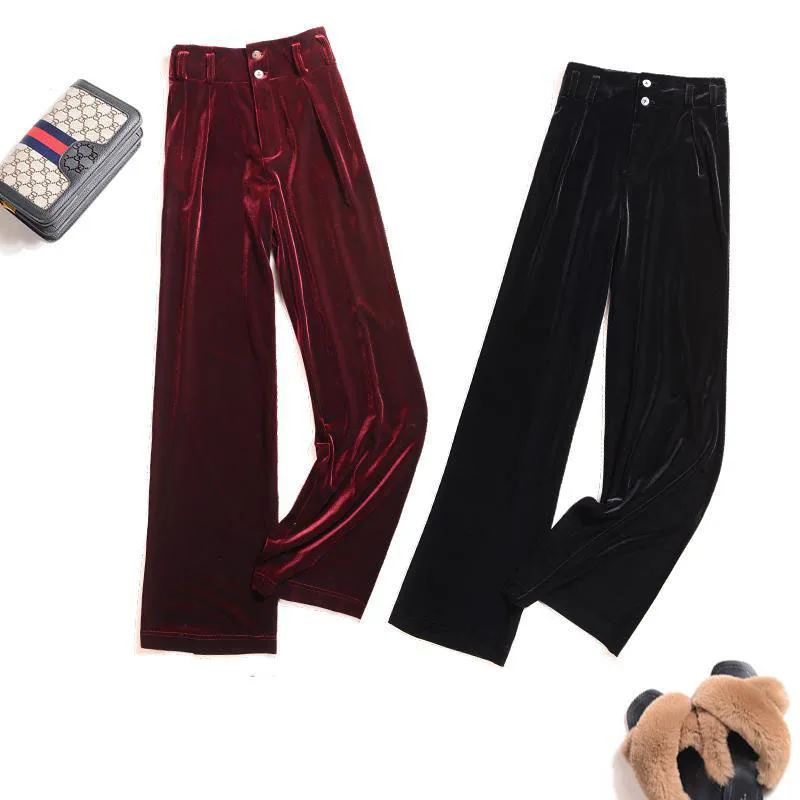 

Spring Black High Waist Velvet Wide-Leg Pants Women Casual Vintage Mopping Pants Autumn Korean Straight Trouser Streetwear 2020