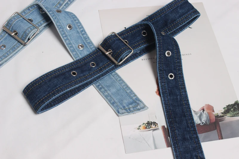 

SeeBeautiful New Fashion Spring 2021 Blue Girdle All-match Metal Pin Buckle Long Denim Belts Women Y491