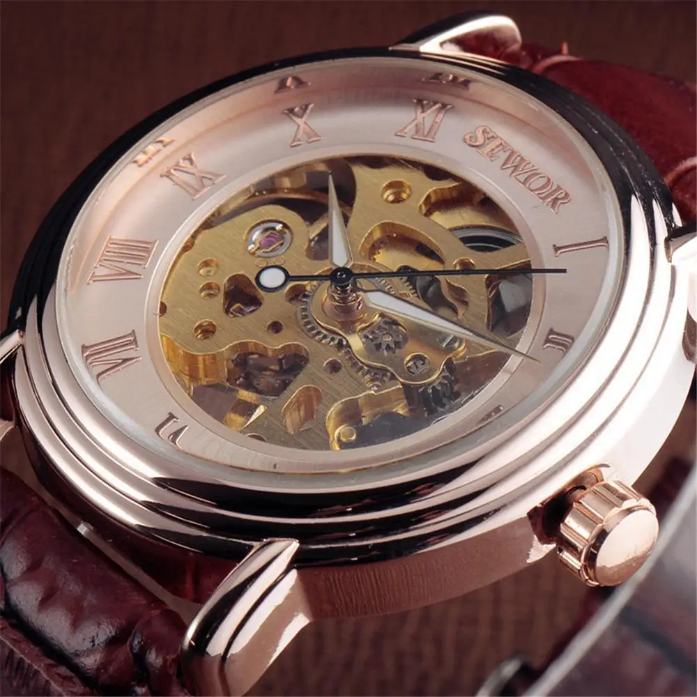 

SEWOR Luxury Brand Mechanical Watches Men Skeleton Dial Clock Roman Casual Wristwatches Relogio Men Mechanical Hand Wind Watch
