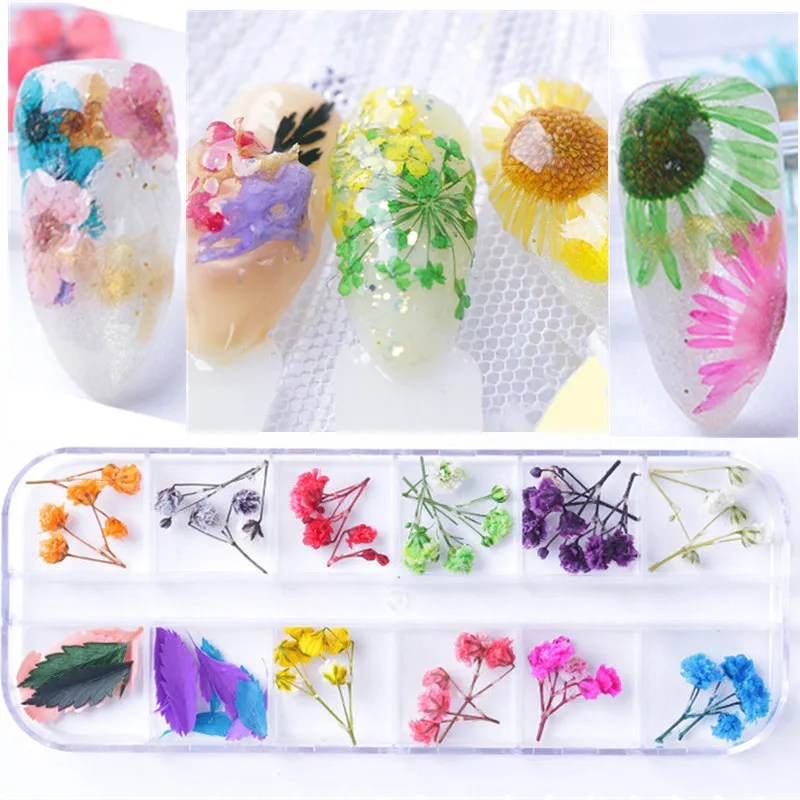 

Mix Dried Flowers Nail Decorations Jewelry Natural Floral Leaf Stickers 3D Nail Art Designs Polish Manicure Accessories Flowers