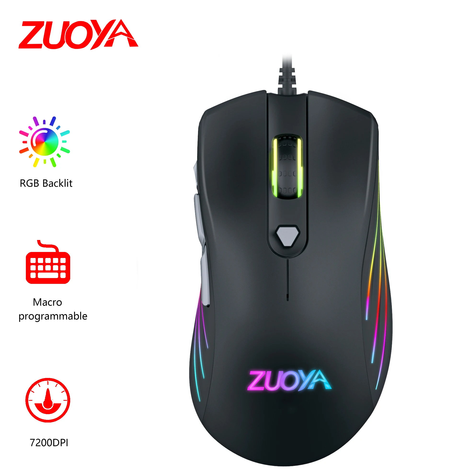 Эргономичная Проводная игровая мышь USB 7 Кнопка точек на дюйм светодиодный