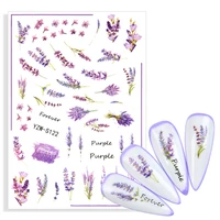 2022 new adhesive 3d nail art decals purple lavender flowers nail sticker sliders for nails manicure decoraciones accesoires