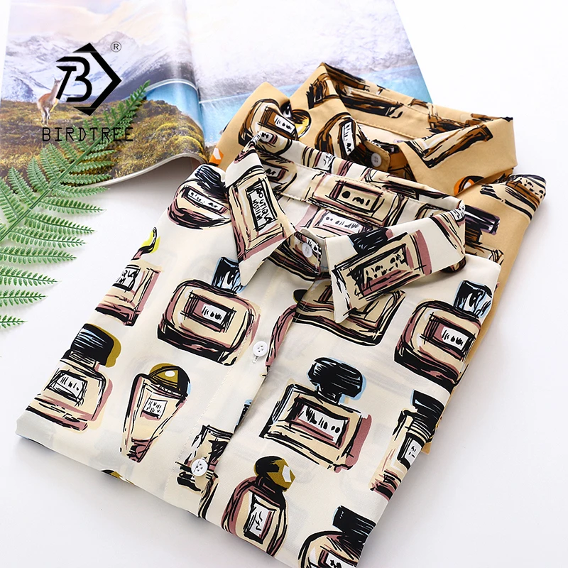 Женская шифоновая блузка с рисунком винтажная Свободная длинным рукавом весна