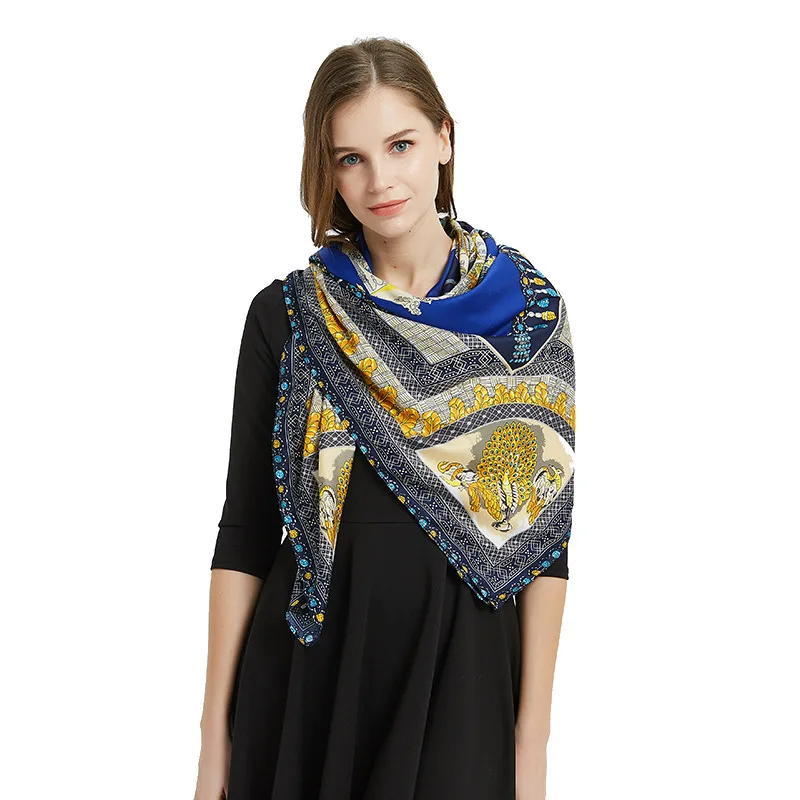 

130*130cm Twill Silk Scarf Women Big Scarf Square Lady Silk Shawl For Women Designer Large Scarf 130x 130 Foulard En Soie
