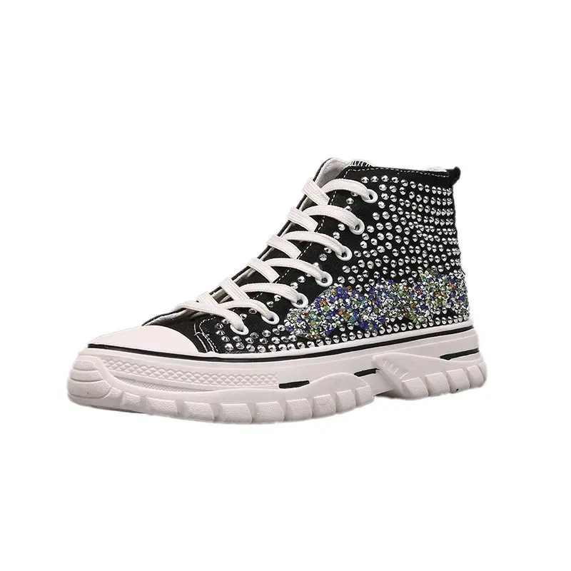 

Glitter Shoes Casual Female Sneakers Clogs Platform Espadrilles For Women Crystal Modis Round Toe New Creepers Rhinestone Small
