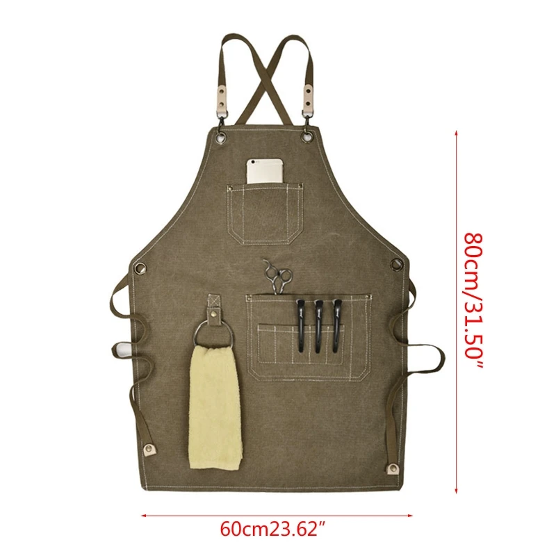 

Canvas Work Apron, Multifunction Tool Aprons with Pockets Back Cross Workshop Apron for Carpenters Gardener Barber Chefs