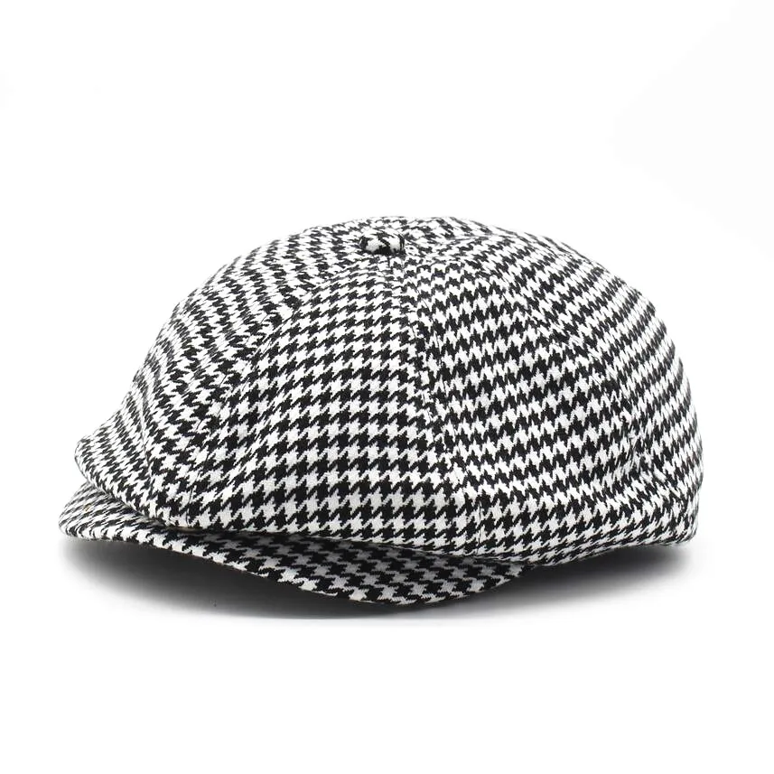 

Women Black White Checked Hat Adults Fashion Cool Summer Beret Plaid Baker Boy Hat Girls Houndstooth Newsboy Cap Hat