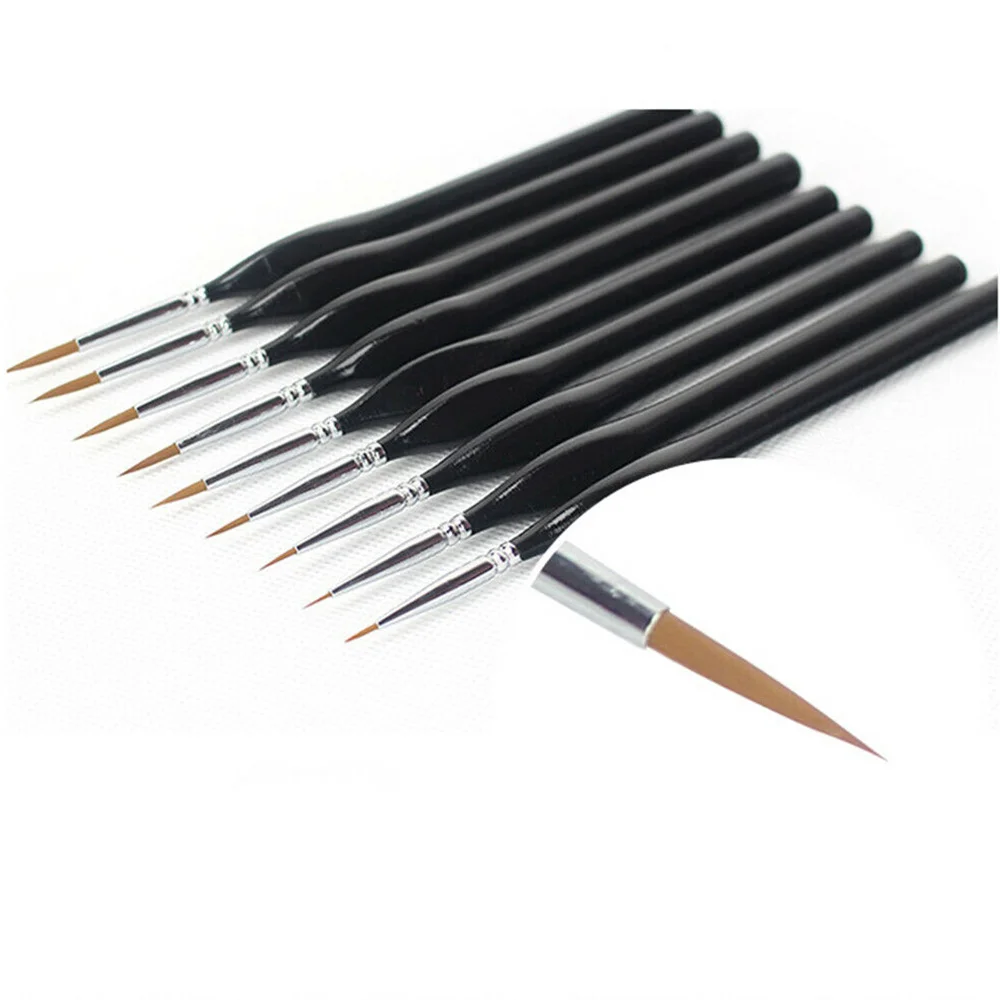 

9 PCS Black Matte Suit Wolf Hob Hook Line-Detail Brush Wolf Hob Hook Line Pen Artists Painters Beginners