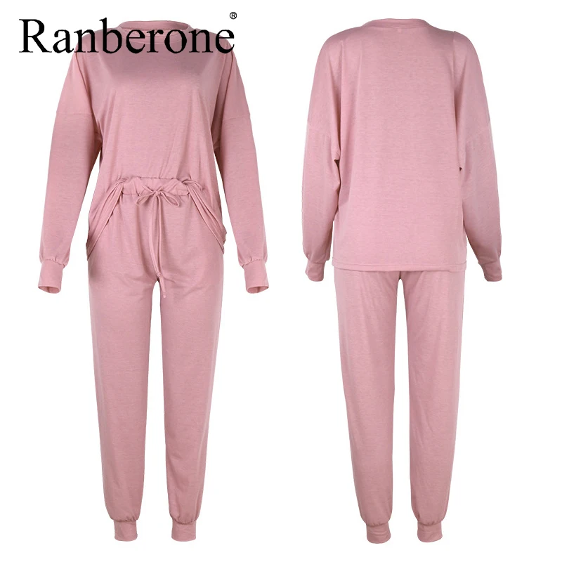 Ranberone Women Tracksuit Oversized Female Sweatshirt Elasticated Trousers Set Fall Winter Outfits Fashion Solid Sweatsuits 2020