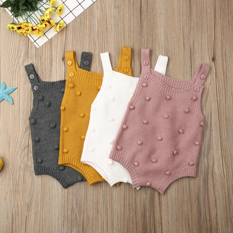 

Spring Newborn Baby ​Clothing Baby Boy Girl Knitted Rompers Solid ​Jumpsuit Ruffle Sleeveless Cute Clothes