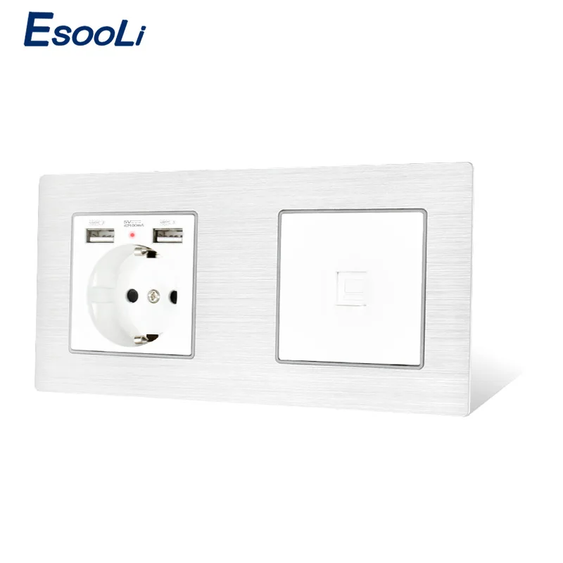 Панельная розетка Esooli с двумя USB портами европейский стандарт соединитель RJ45 для