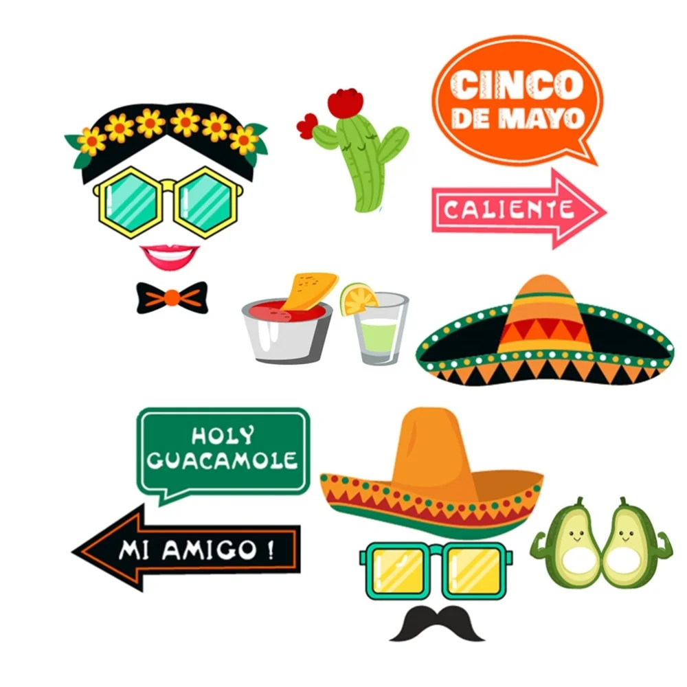 

44pcs Mexico Party Photo Prop Funny Decor Prop for Carnival Festival Party