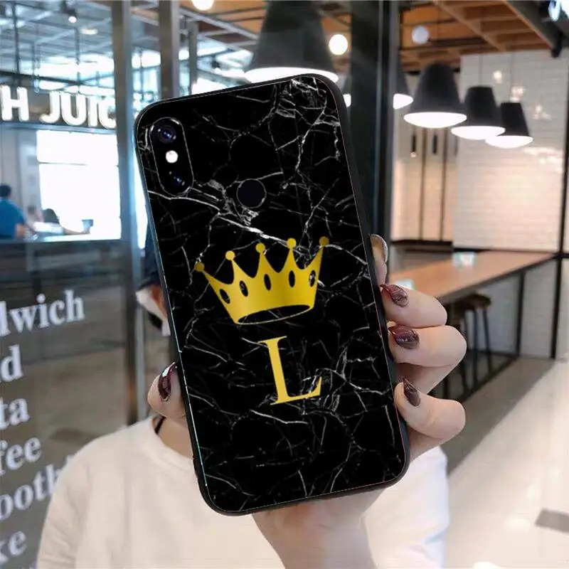 

Custom name Letter Black Marble Gold crown Phone Case For Xiaomi Redmi 7 8 9t 9se k20 mi8 max3 lite 9 note 9s 10 pro