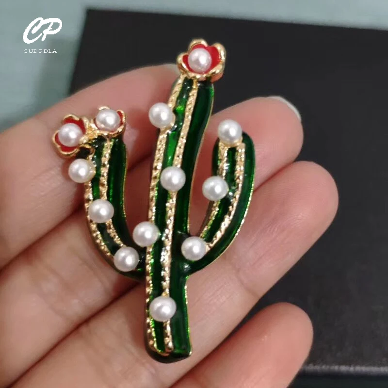 

Green Pearl Cactus Brooch Pins For Women Girl Wedding Brooches Jewelry Gifts