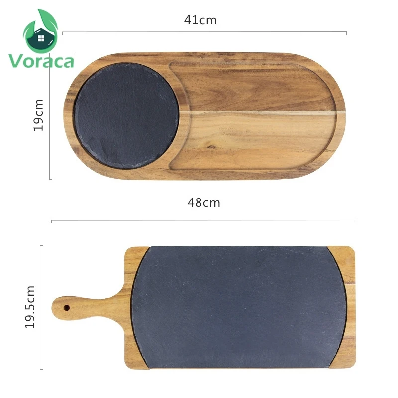 Японский естественный сланец Западная обеденная тарелка твердый деревянный
