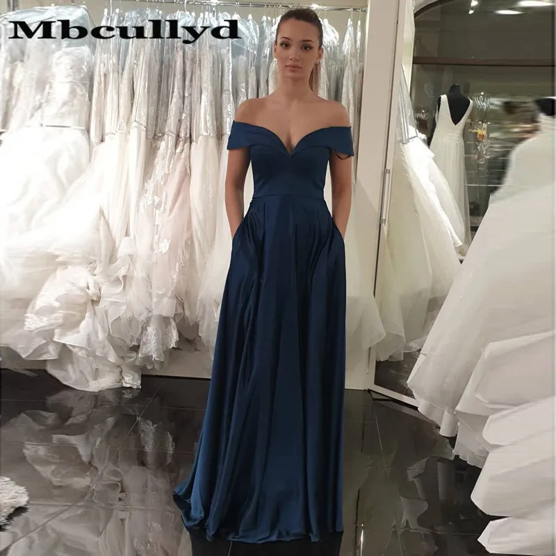 

Mbcullyd Navy Blue Prom Dresses Long 2020 With Pocket Evening Dress Party Gowns Cheap Plus Size vestidos de fiesta de noche