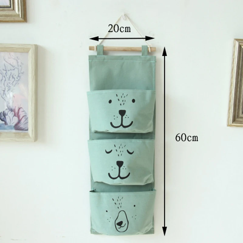 

Storage Bag 3 Pockets Cute Wall Mounted Closet Organizer Clothes Hanging Storage Bag Children Room Pouch Home Decor